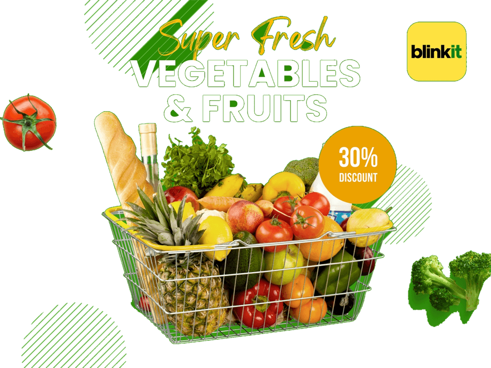Blinkit vegetables and fruits promotional visual