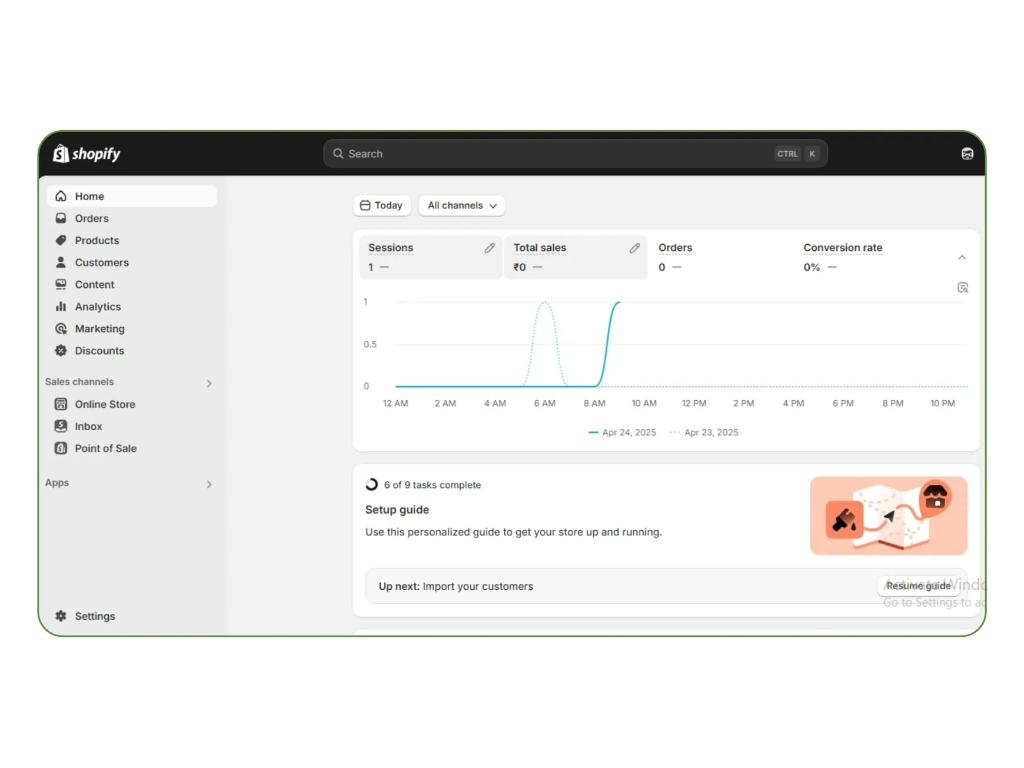 Shopify Dashboard Home