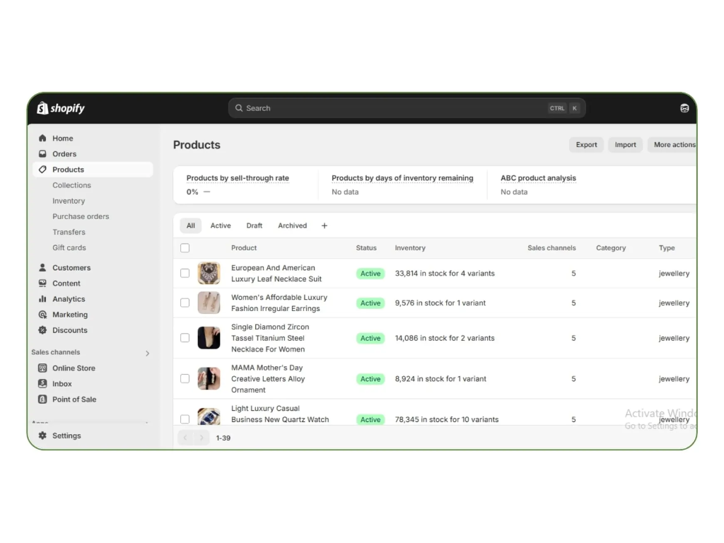 Shopify Products Dashboard